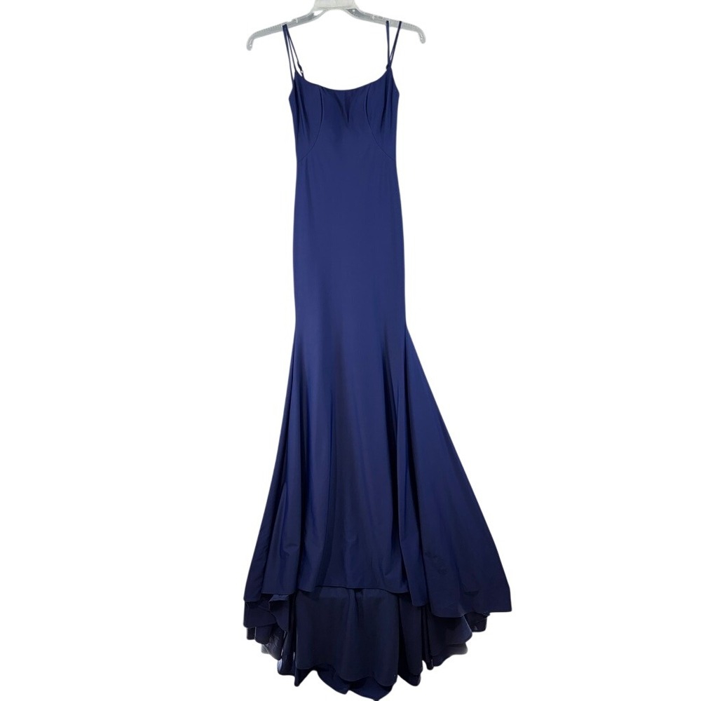 La Femme Gown Womens Sz 0 Mermaid Blue Double Strap V-Back‎ Formal Dress